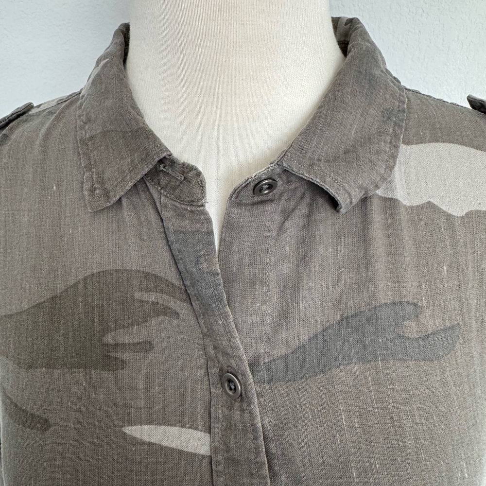 Rails Lennon Camo Linen Blend ButtonDown Shirt DressGray Long Sleeve Size M - Picture 4 of 13